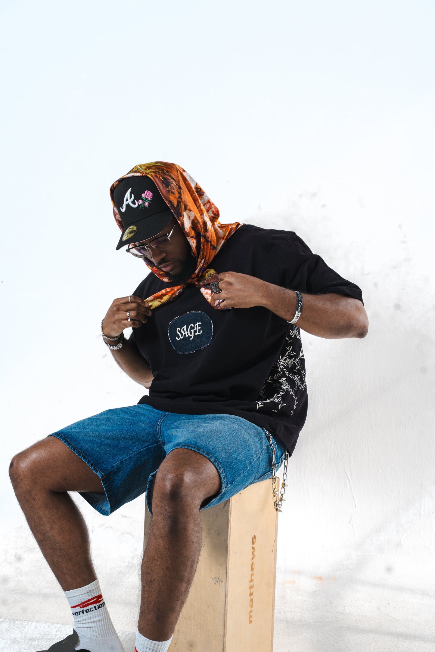 Black Denim Patched Sage Tee