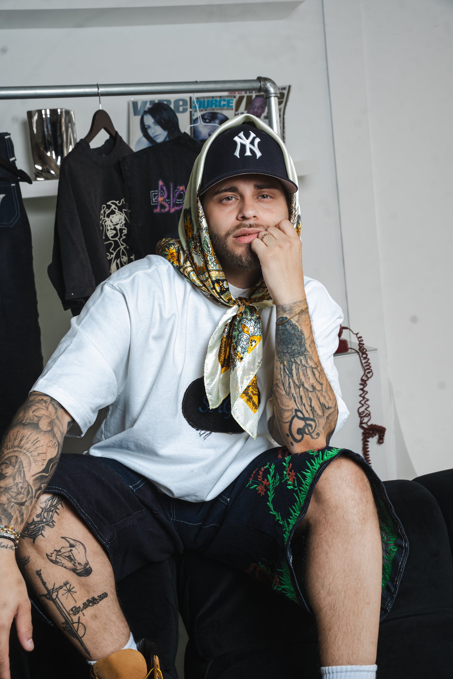 White Denim Patched Sage Tee